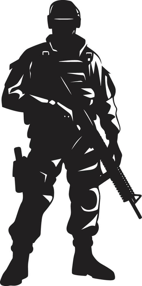 estratégico defensor negro vector hombre del ejército logo combate vanguardia armado efectivo emblema diseño