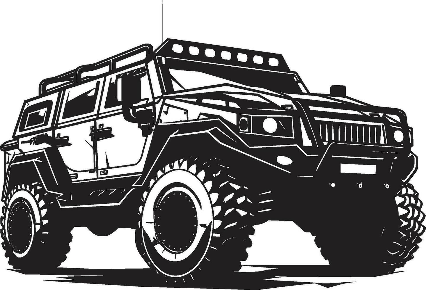 táctico transporte negro icónico 4x4 emblema militante pionero vector Ejército suv icono