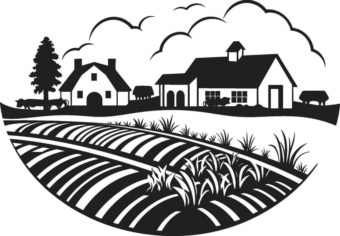 Harvest Serenity Agricultural Farmhouse Icon Design Rural Retreat Black Logo Icon for Agriculture vector