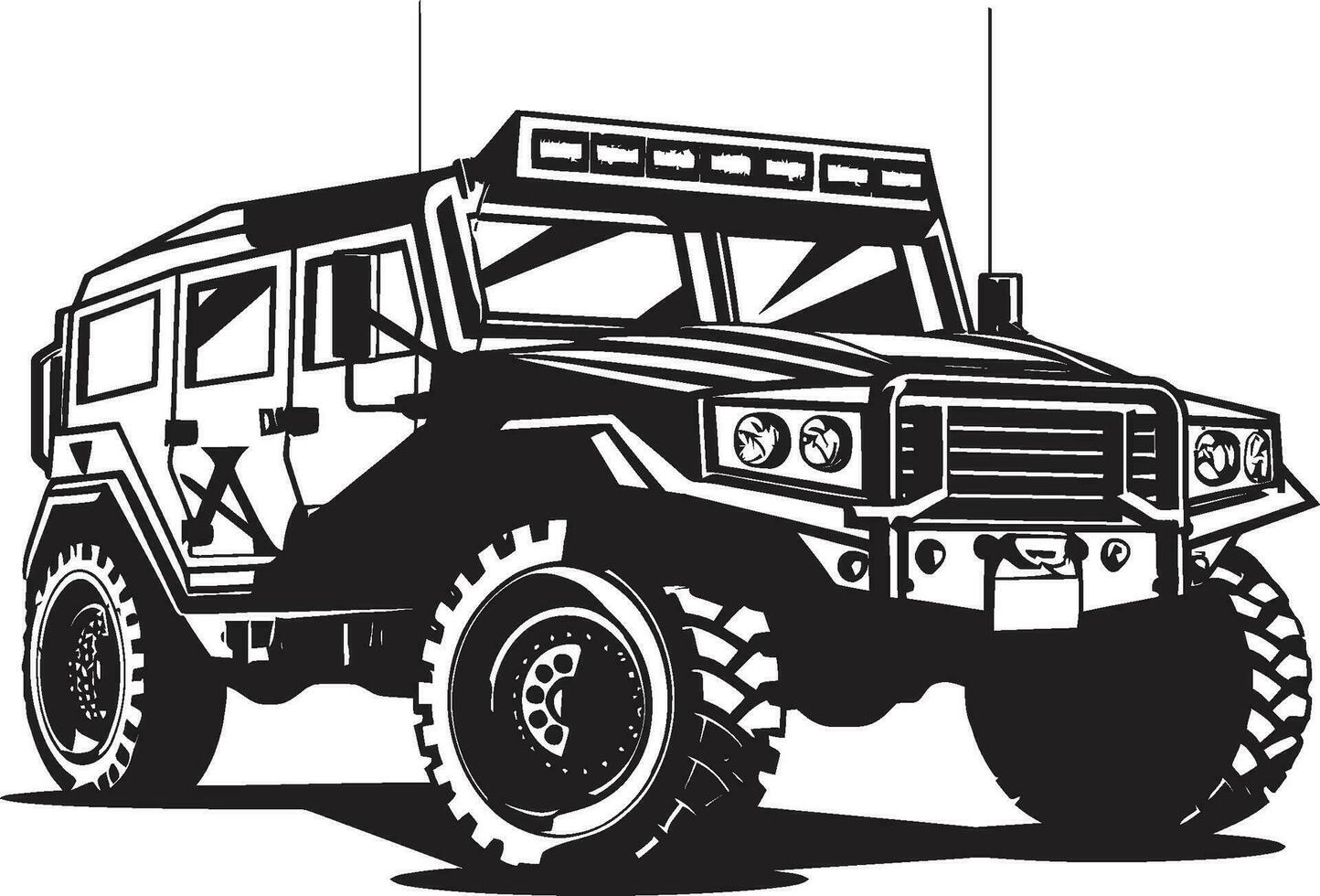 defensivo expedición militar vehículo icono guerrero s paseo negro Ejército 4x4 logo vector