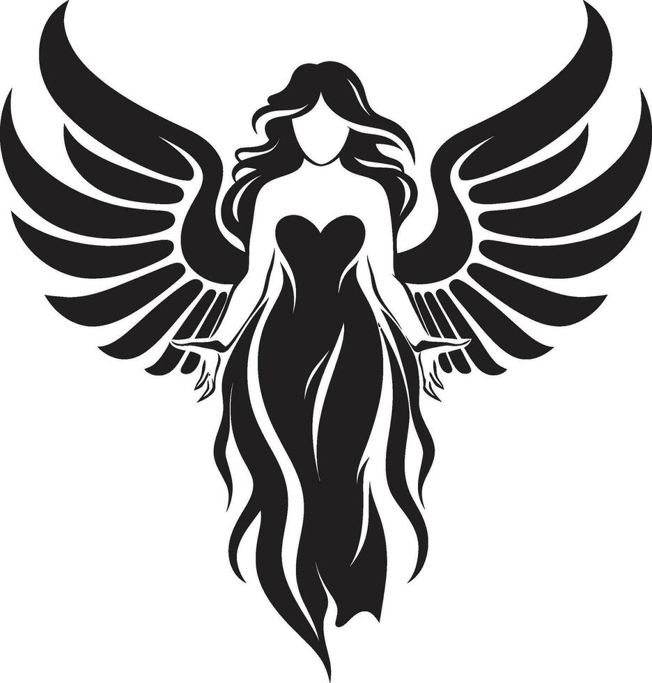 Divine Serenity Black Angel Logo Design Ethereal Messenger Vector Winged Symbol