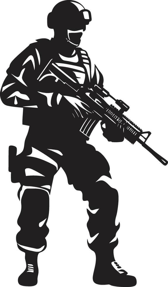 combatiente vigor vector hombre del ejército emblema heroico resolver negro armado soldado logo diseño