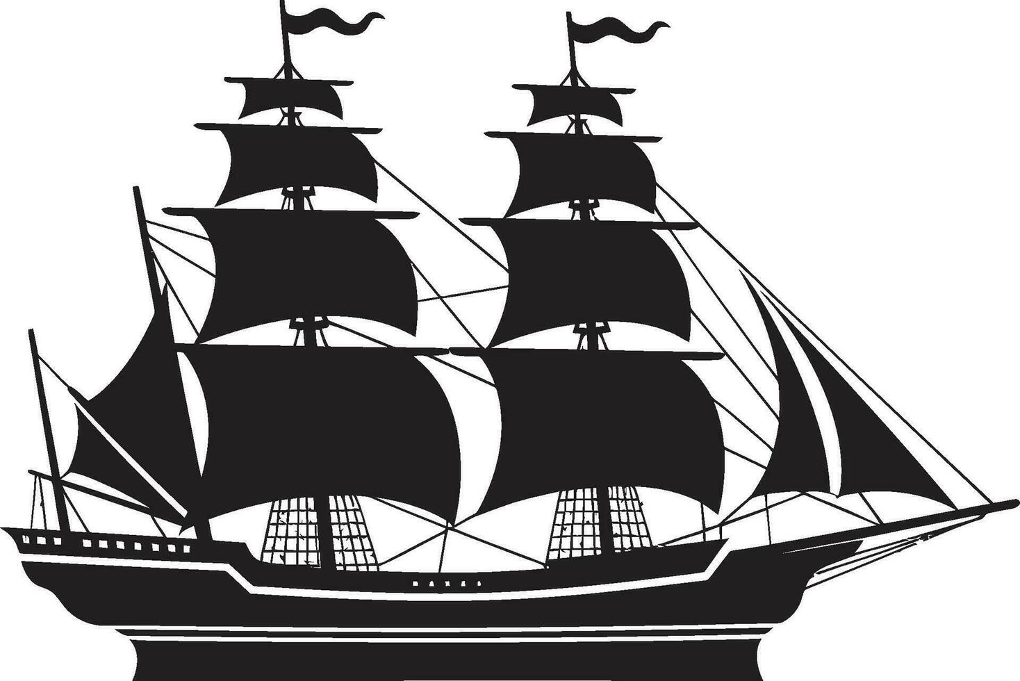 Vintage Seafaring Ancient Ship in Black Aged Mariners Vector Ship Icon Design