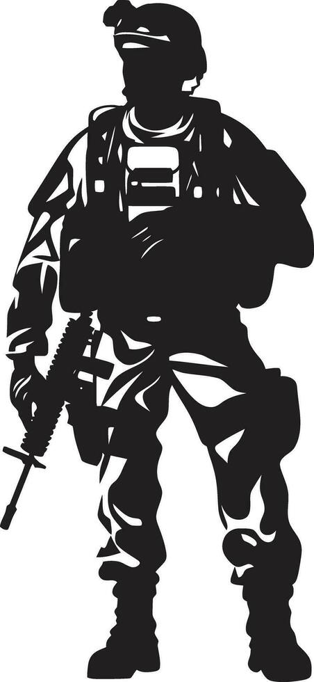 Tactical Defender Armyman Vector Logo Icon Design Battle Ready Sentinel Black Logo of an Armed Warrior