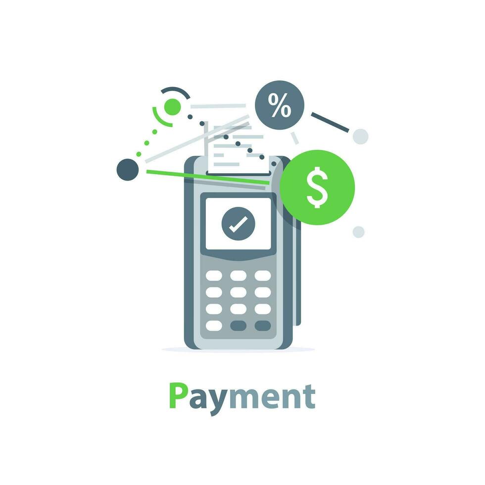 Payment,POS terminal,approved payment. Flat illustration vector
