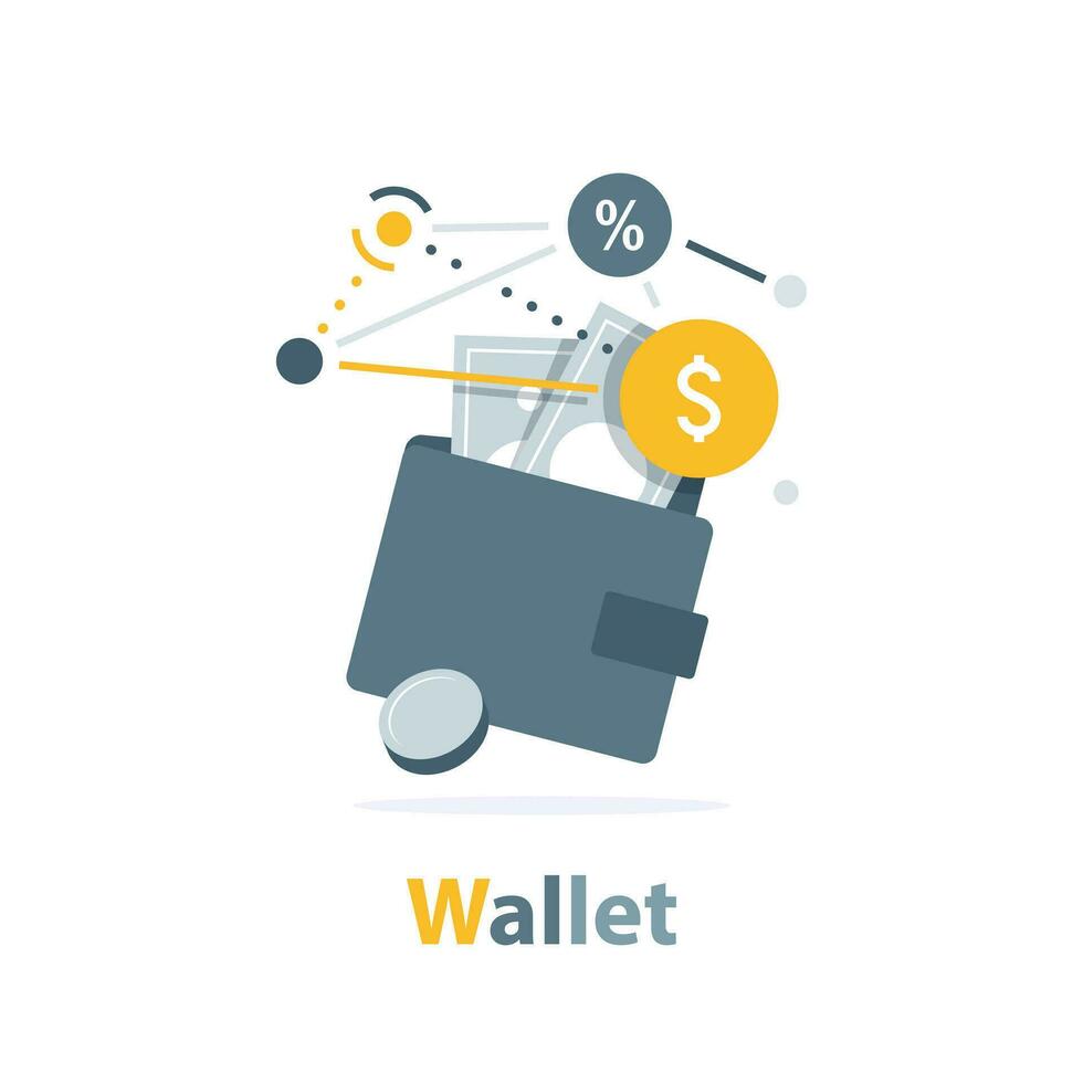 Wallets and coins, e payment, cash back, refund, vector illustrator concept stack of coin and wallet