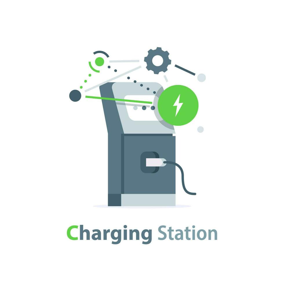 Car charger,Realistic electromobile charging station,Alternative fuel. Vector green energy technology