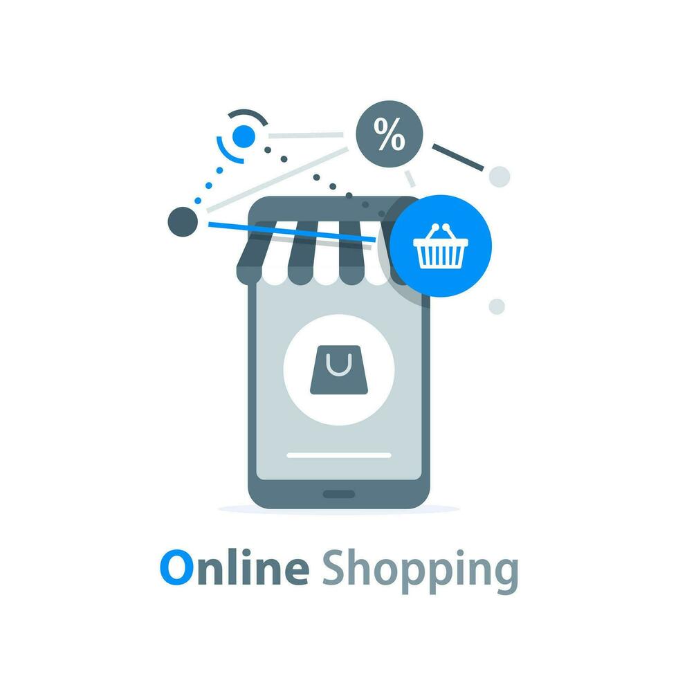 Online Marketing vector illustration. Internet business process,Mobile marketing , e-marketing, E-commerce