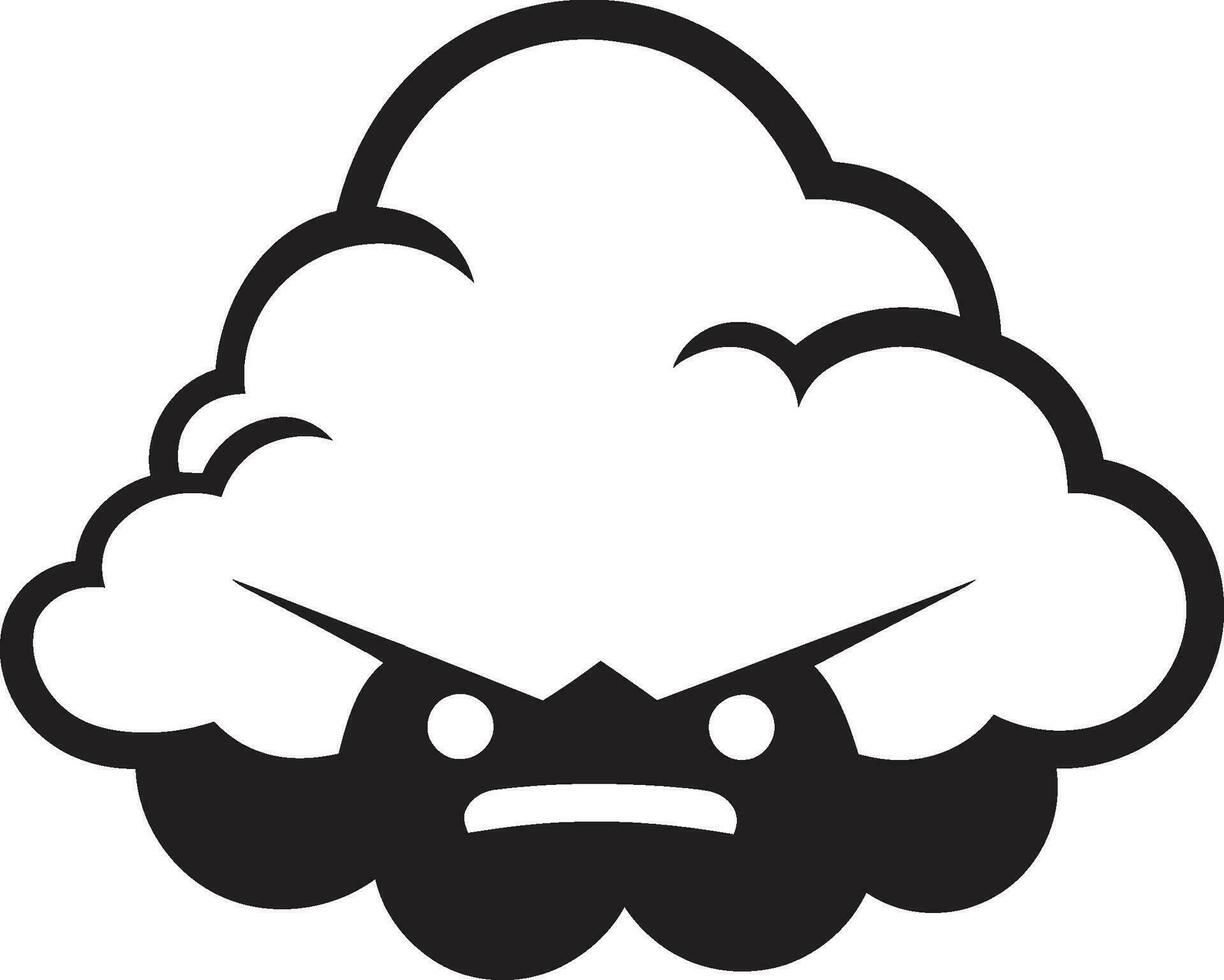 Thunderous Squall Black Cartoon Cloud Icon Angry Cumulonimbus Angry Cloud Logo Design vector