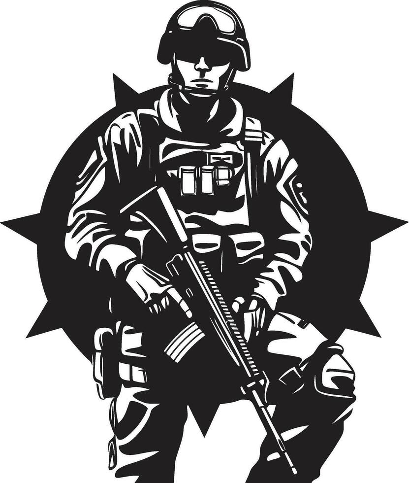 guardián valor negro hombre del ejército icono diseño combate precisión vector armado efectivo logo