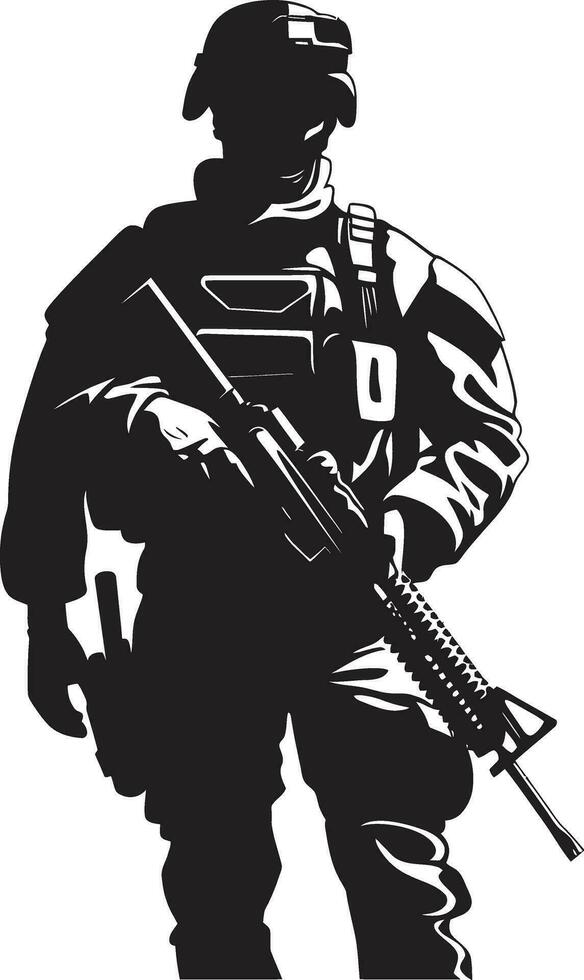 Strategic Vigilance Vector Black Armyman Icon Militant Precision Armed Forces Emblem Design