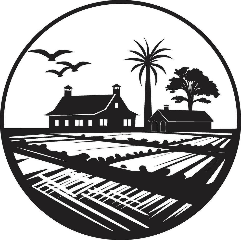 Rural Retreat Black Logo Icon for Agriculture Fields of Tranquility Agricultural Farmhouse Vector