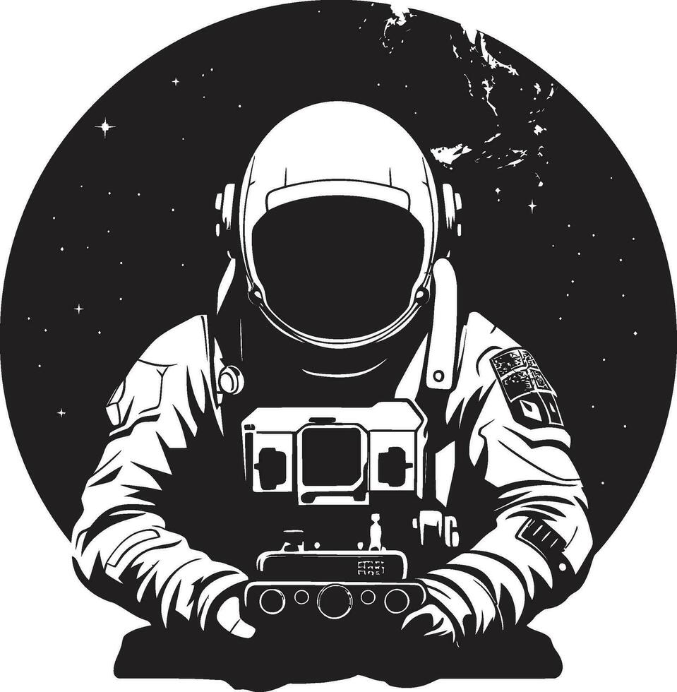 interestelar pionero astronauta casco icono orbital aventurero vector astronauta símbolo