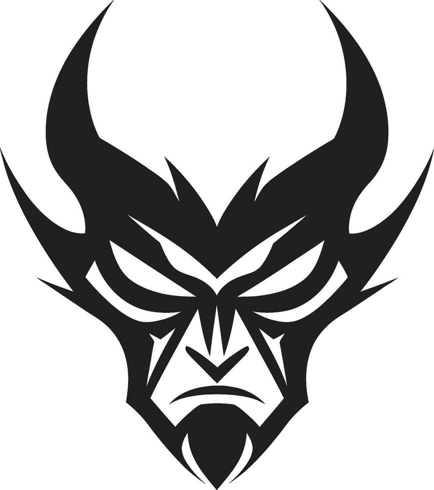 pecaminoso emblema agresivo diablo s cara en negro pernicioso mirar fijamente diablo s cara vector icono