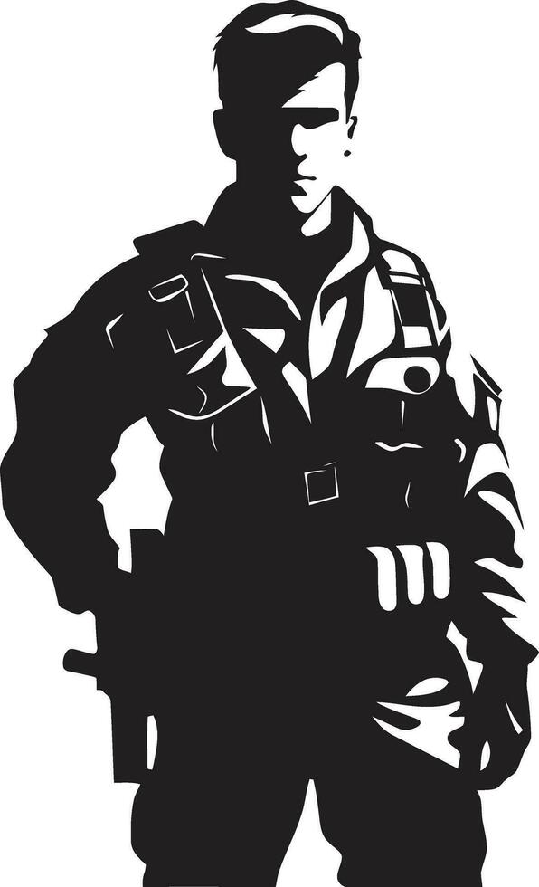 Combat Vanguard Armed Forces Emblem Design Tactical Guardian Armed Soldier Black Icon vector