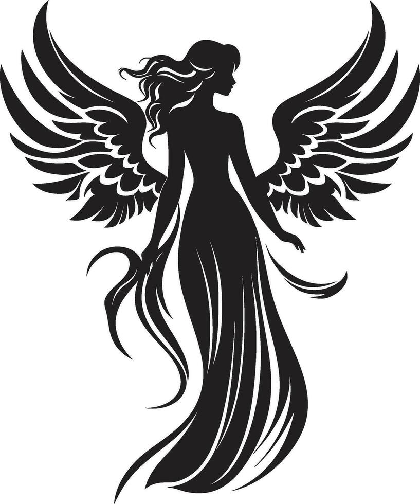 Celestial Grace Angel Wings Emblematic Icon Divine Serenity Black Angel Logo Design vector