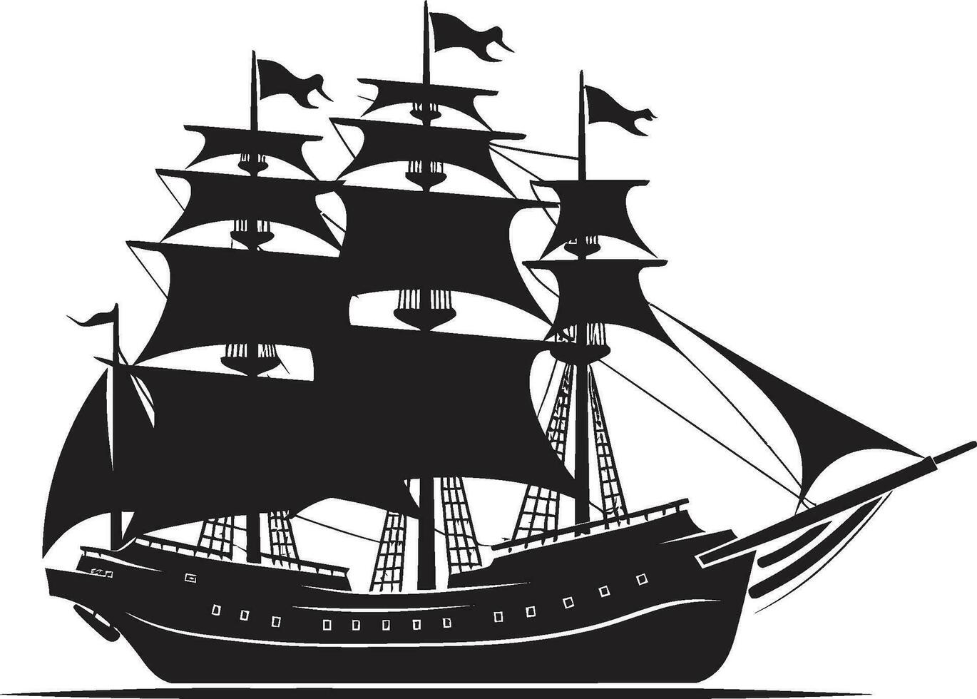 Legendary Seafaring Black Ship Icon Aged Sails Vector Ancient Ship Design