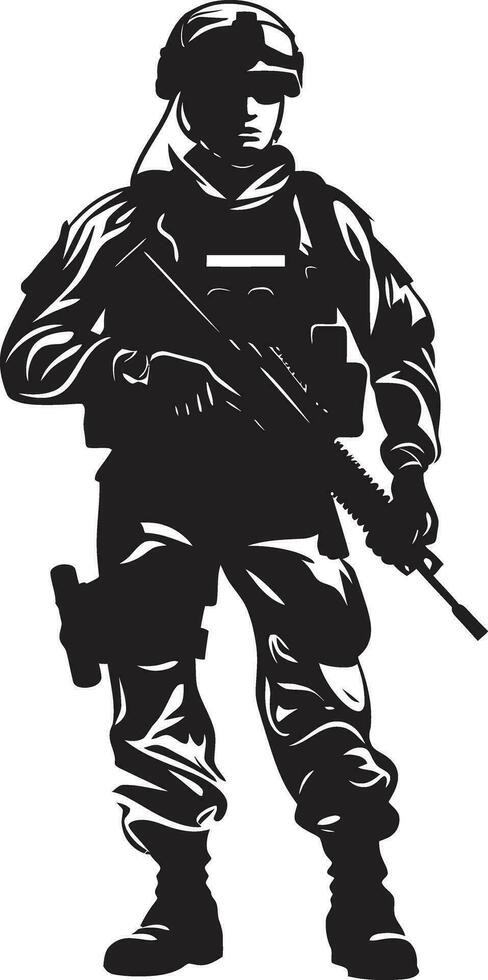 combatiente vigor armado soldado negro icono batalla Listo centinela armado hombre del ejército vector emblema