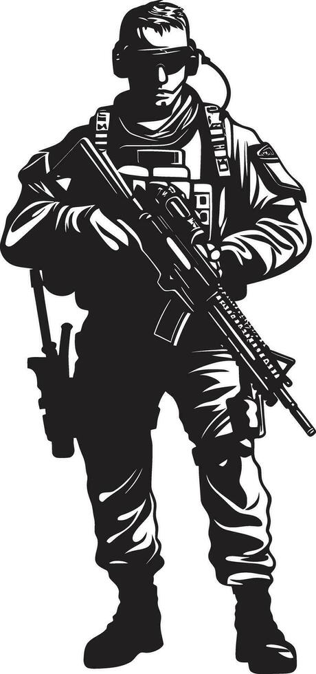 guardián valor negro hombre del ejército icono diseño combate precisión vector armado efectivo logo