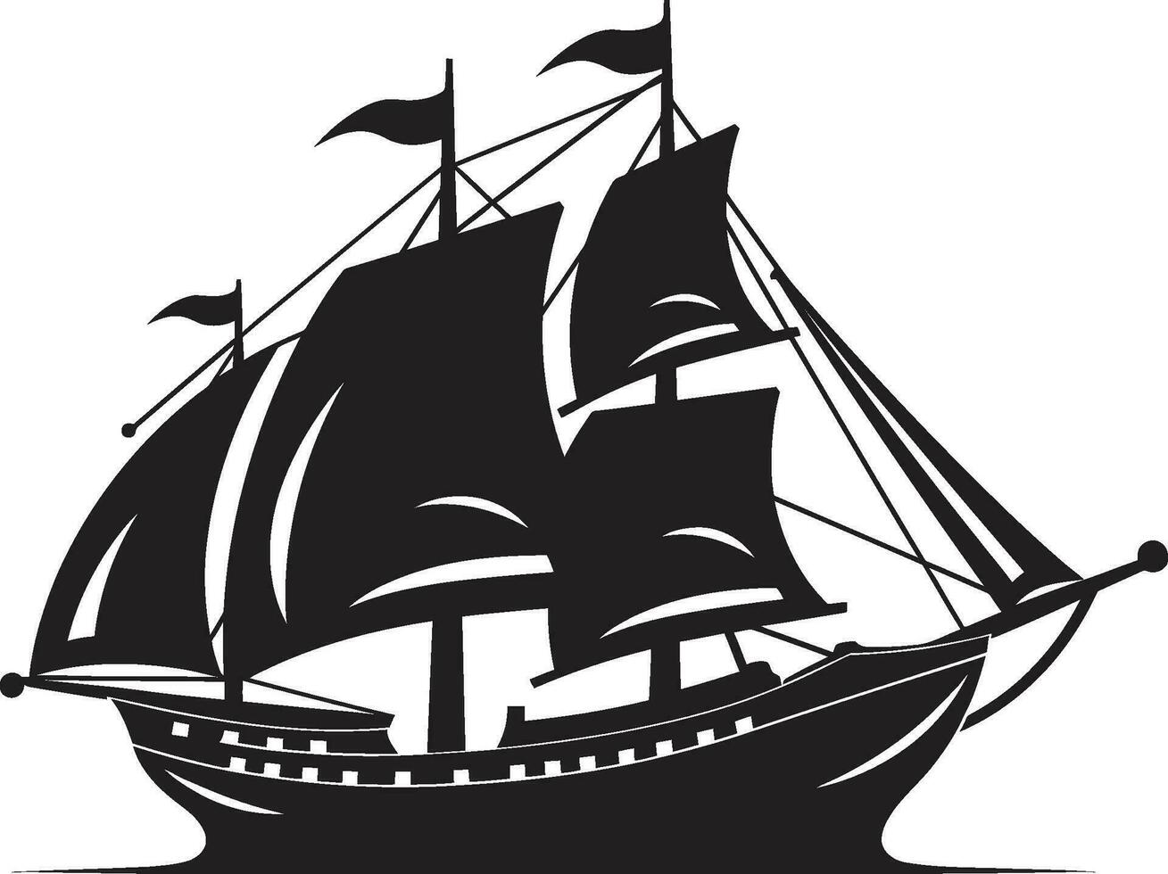 Mythical Voyage Ancient Ship Emblem Old World Mariner Black Ship Vector Design