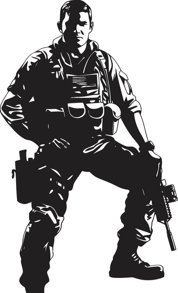 Combatant Vigor Armed Soldier Black Icon Battle Ready Sentinel Armed Armyman Vector Emblem