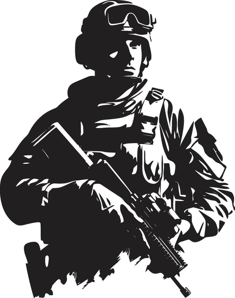 Defender s Resolve Armed Man Black Emblem Strategic Defender Black Vector Armyman Logo