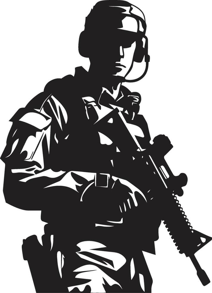 guerrero fuerza vector hombre del ejército emblema en negro militante precisión armado efectivo negro logo diseño