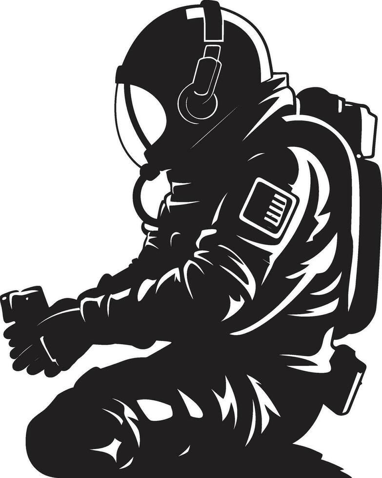 Galactic Trailblazer Astronaut Helmet Symbol Interstellar Adventurer Black Space Logo vector