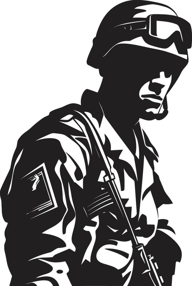 Battle Ready Vigilance Black Soldier Design Defensive Warrior Armed Man Emblem vector