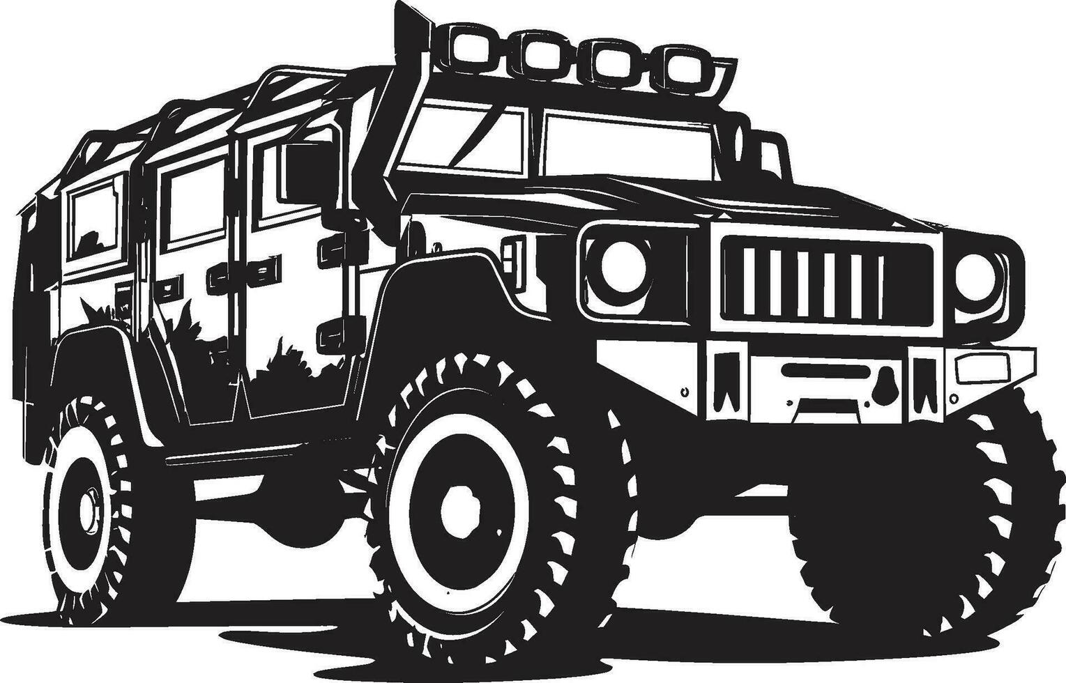 defensivo expedición militar vehículo icono guerrero s paseo negro Ejército 4x4 logo vector