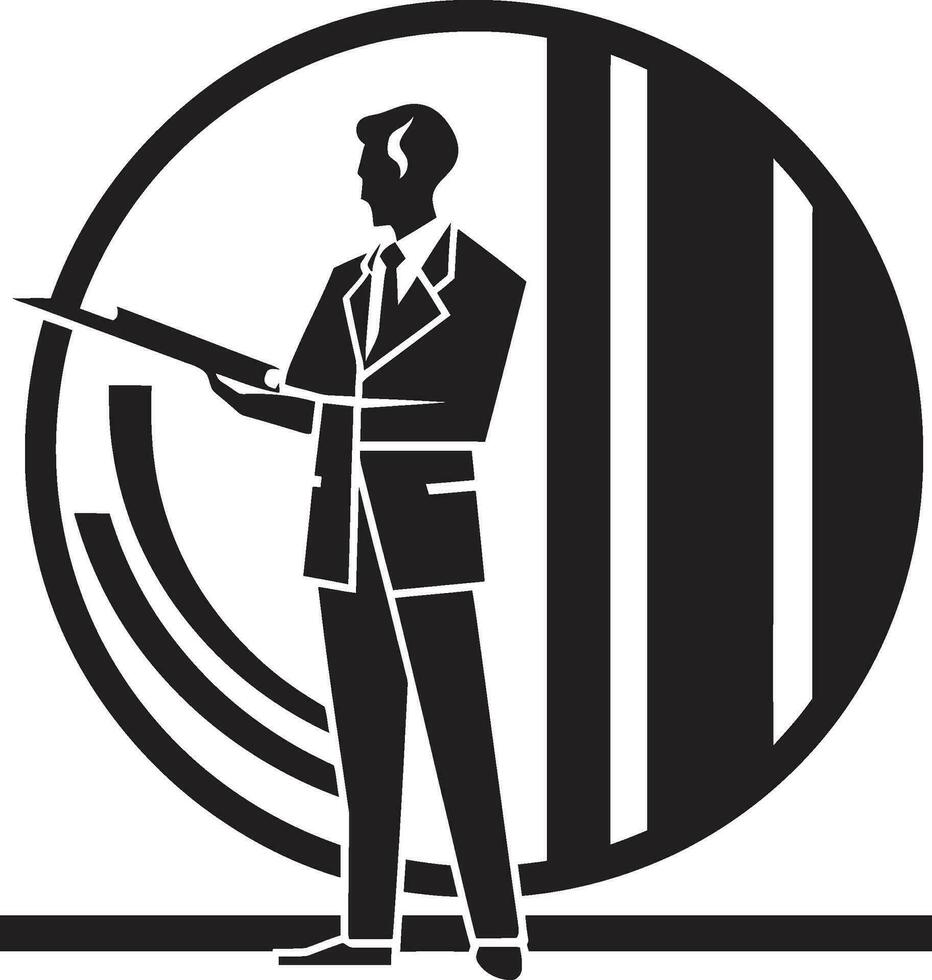 arquitectónico maestro vector negro logo icono Plano visionario arquitecto hombre emblema diseño
