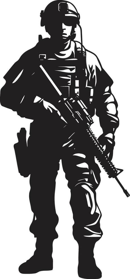 combate guardián vector soldado emblema táctico defensor negro hombre del ejército icono
