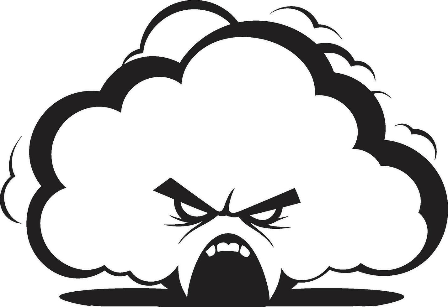 Brooding Gale Black Cartoon Cloud Icon Sullen Squall Angry Cloud Logo Design vector