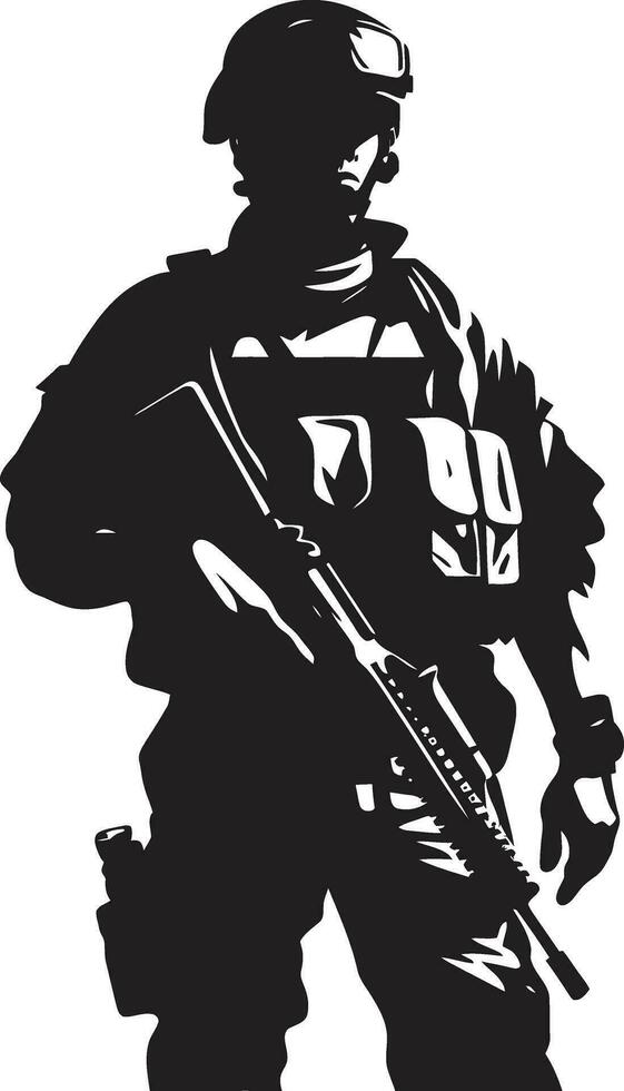 defensor s precisión negro soldado emblema combate vigilia armado efectivo vector diseño