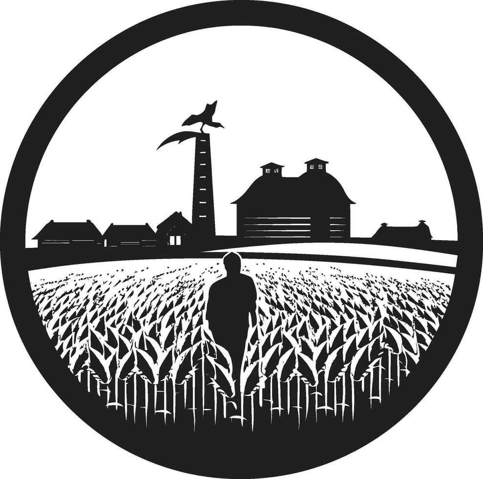 granja horizonte agrícola casa de Campo icono campos de tranquilidad negro vector logo para agricultura