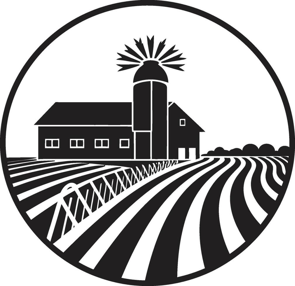 Homestead Serenity Agricultural Farmhouse Emblem Fields of Tranquility Black Logo Icon for Farms vector