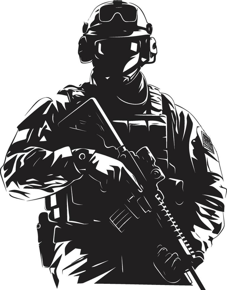 Defender s Precision Black Soldier Emblem Combat Vigil Armed Forces Vector Design