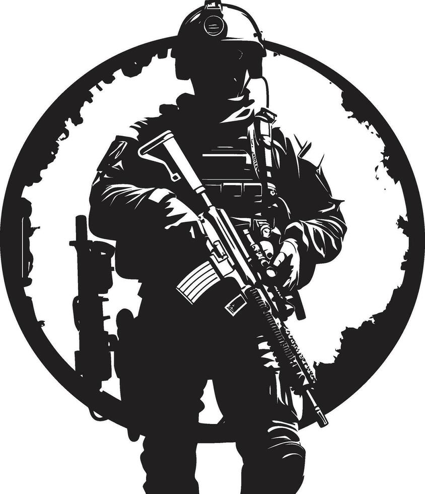 guardián valor negro hombre del ejército icono diseño combate precisión vector armado efectivo logo