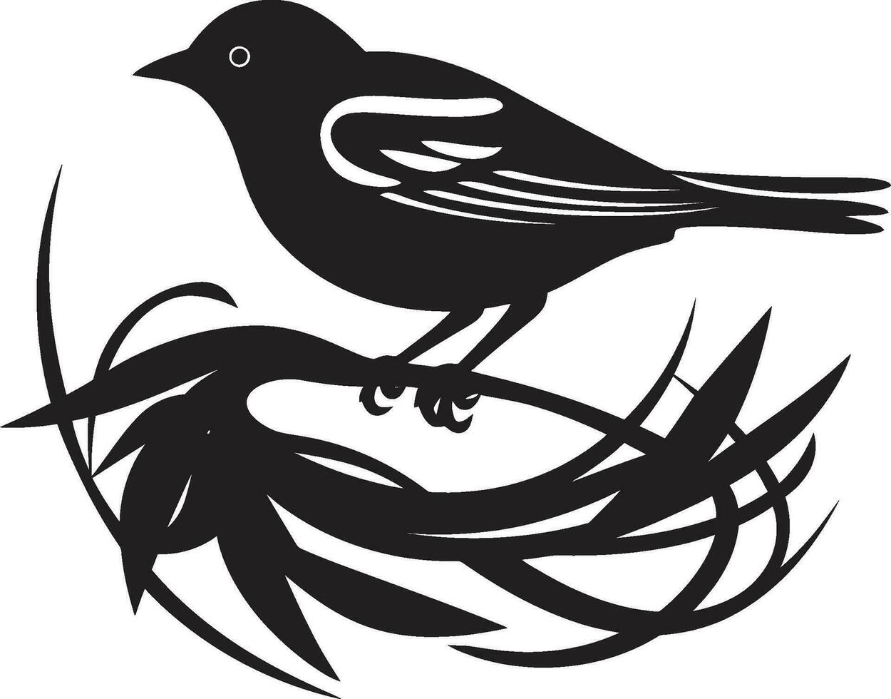 vuelo nido negro pájaro logo icono con alas artesano vector nido emblema