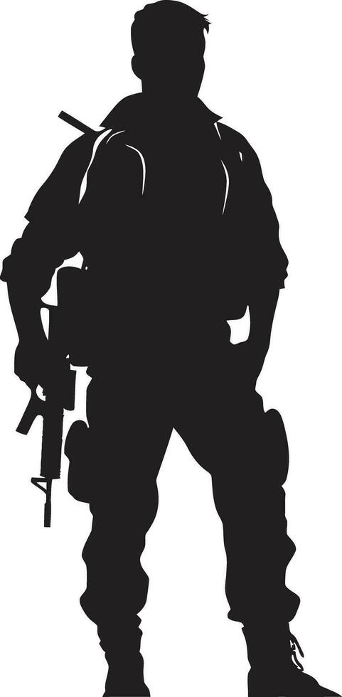 Strategic Guardian Armed Soldier Emblem Design Defensive Valor Black Logo Icon of an Armyman vector