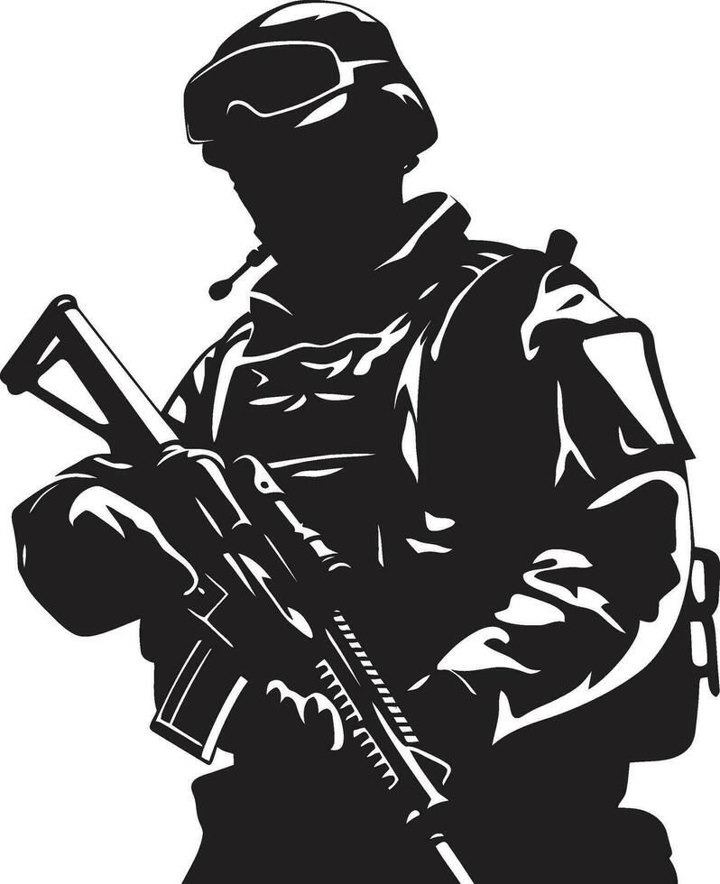 guerrero valor negro vector soldado logo defensivo guardián armado hombre del ejército negro icono