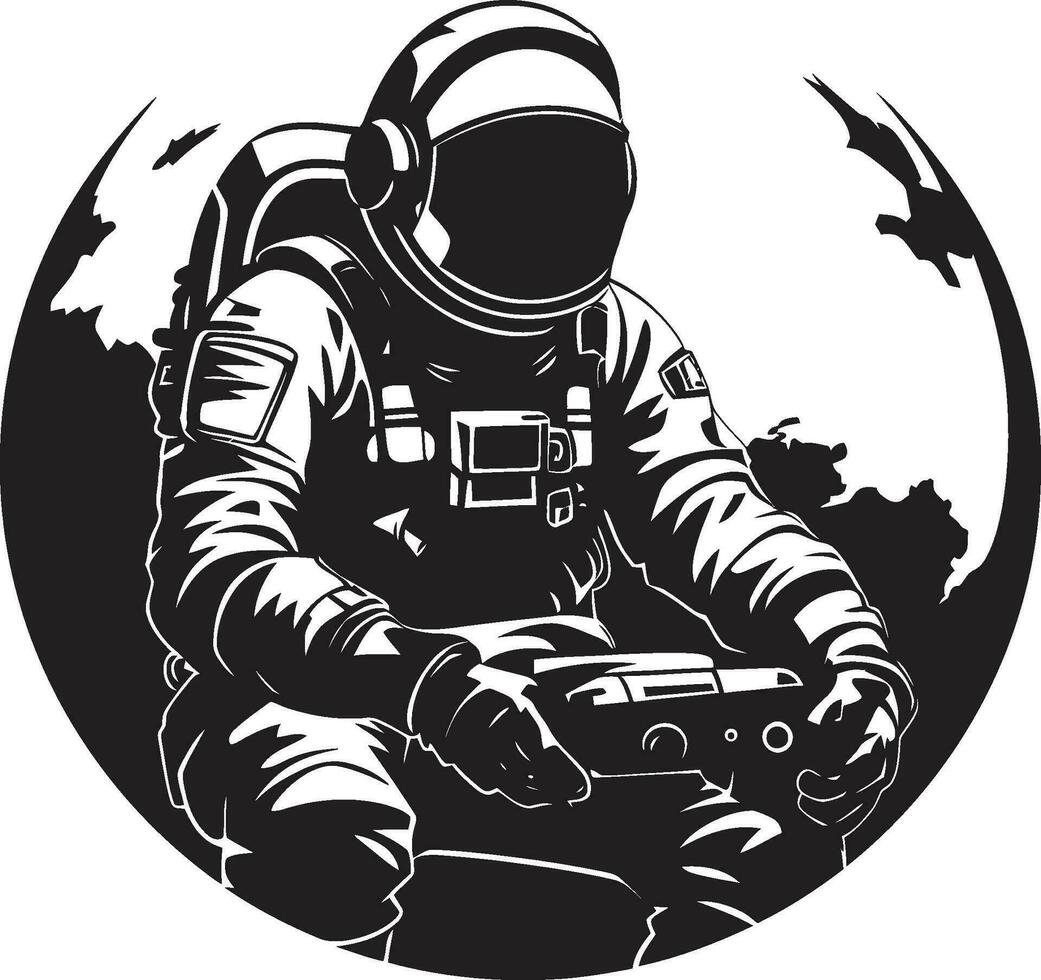 orbital viajero negro astronauta emblema estelar navegador vector astronauta símbolo