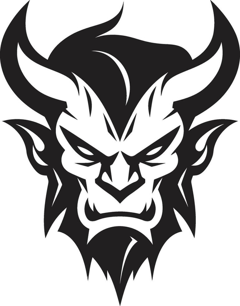 Diabolic Rage Vector Black Logo of Devil s Fiendish Face Malevolent Grin Aggressive Devil s Face Logo Design