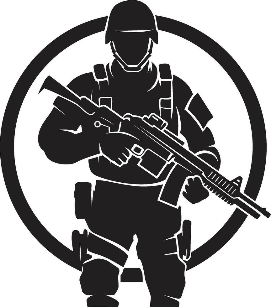 combate vanguardia armado efectivo emblema diseño táctico guardián armado soldado negro icono vector