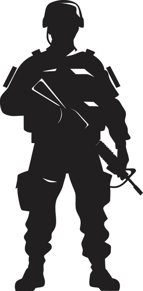 Defensive Valor Black Logo Icon of an Armyman Combat Readiness Vector Armed Forces Emblem