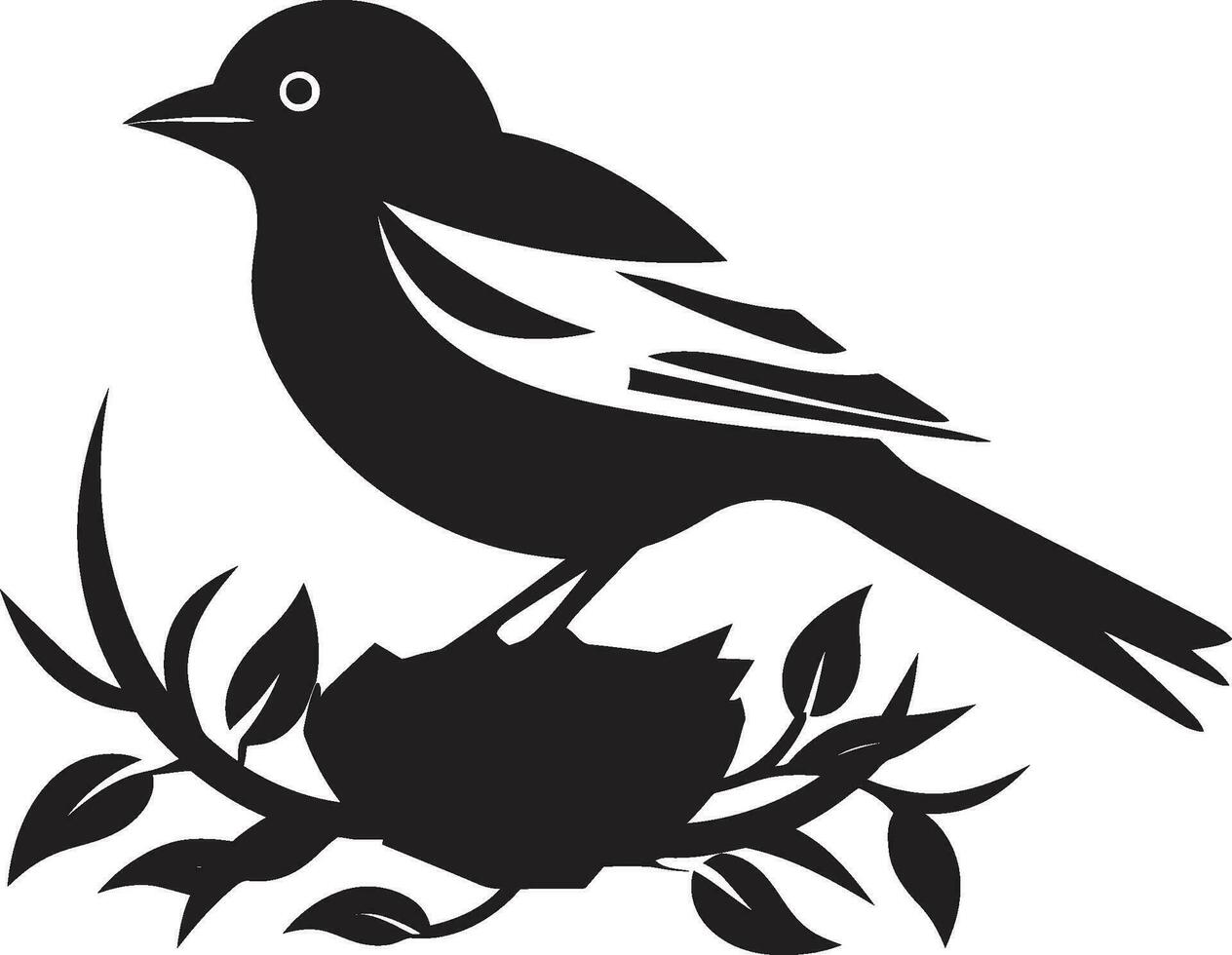 Aviary Builder Black Bird Icon Weaving Wings Vector Nest Emblem