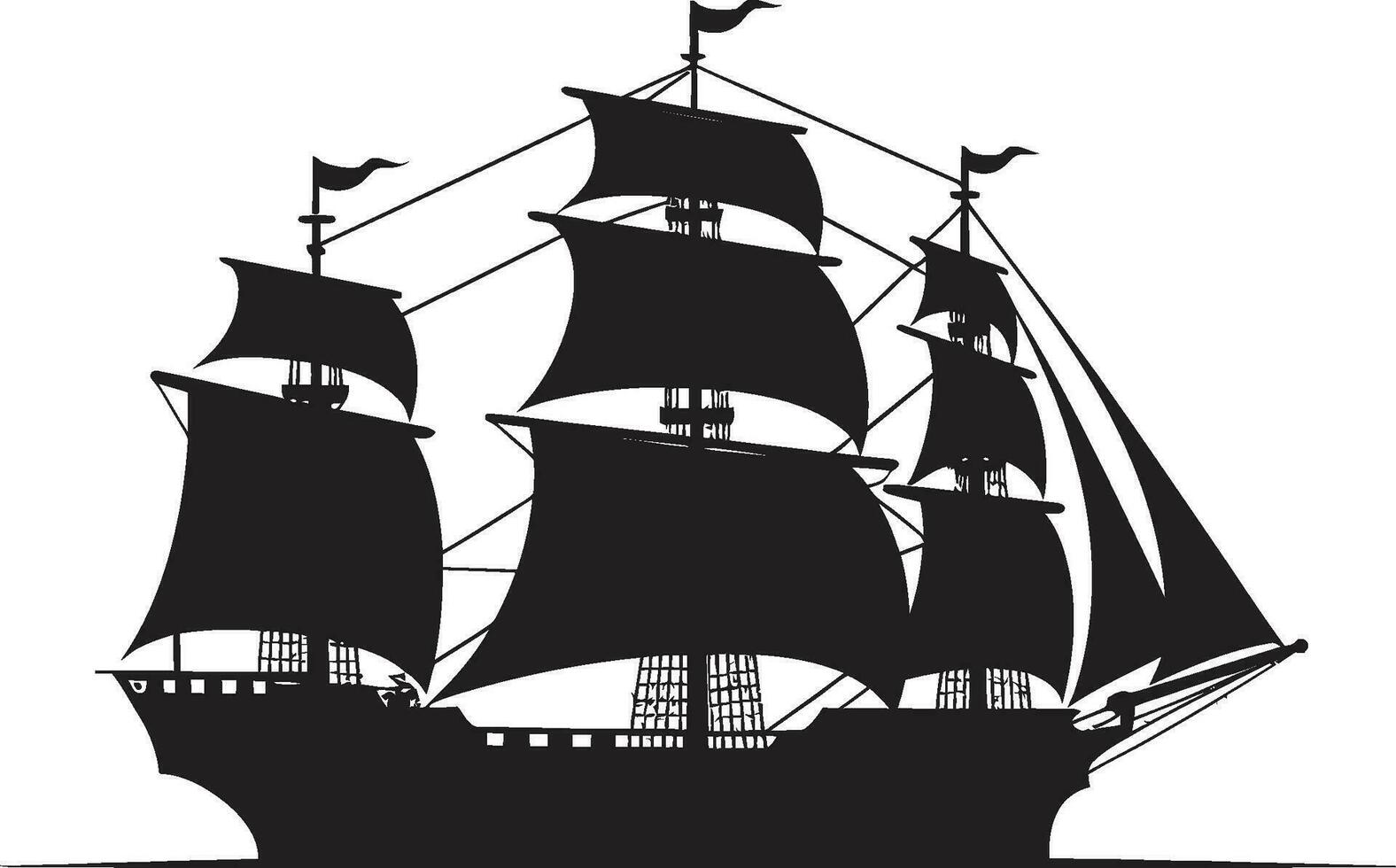 Classic Seafaring Black Ship Vector Oceanic Legacy Ancient Ship Emblem