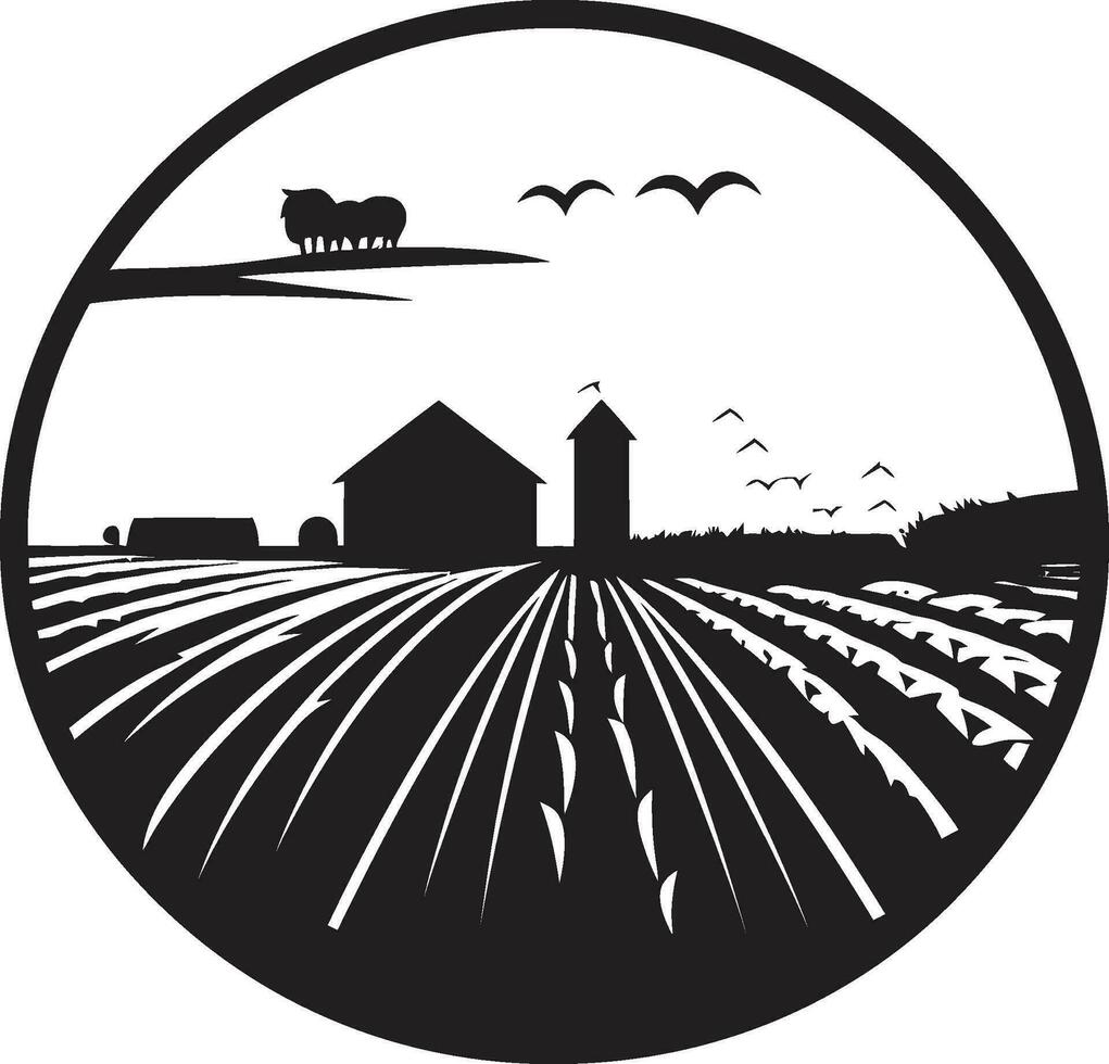 Fields  Essence Agricultural Black Logo Design Rustic Abode Vector Farmhouse Emblem