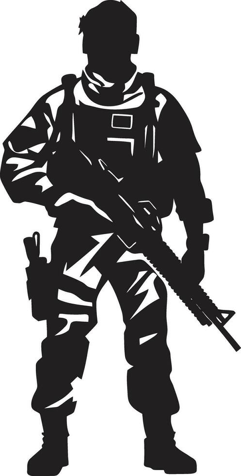 táctico guardián armado efectivo emblema defensivo protector negro soldado icono vector