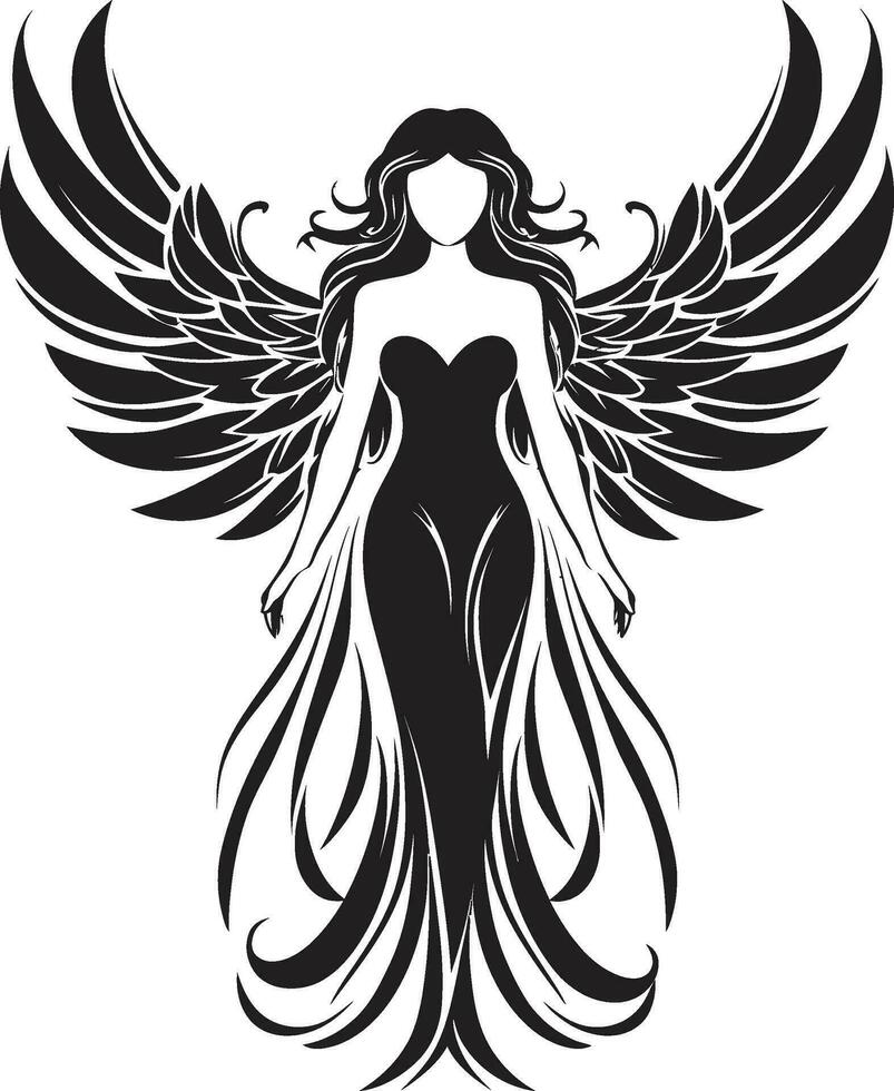 Divine Harmony Angelic Emblem Design Ethereal Guardian Vector Angel Icon